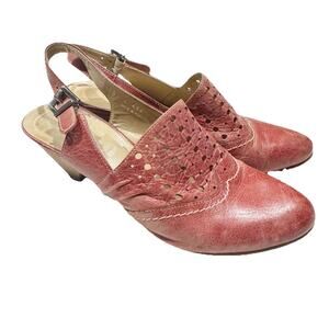 Fidji Women 39/8 Red Pink Leather Heeled Shoe Eyelets
